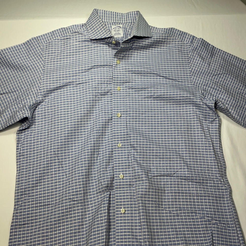 Brooks Brothers Non-Iron Supima Cotton Checkered Blue Dress Shirt 15.5 34